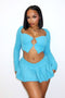 As Time Goes Fuzzy Cardigan Top & Skirt SET matching sets EDGE Small Blue